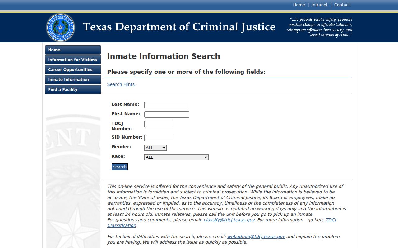 Jack County arrest record follow-up through TDCJ inmate search