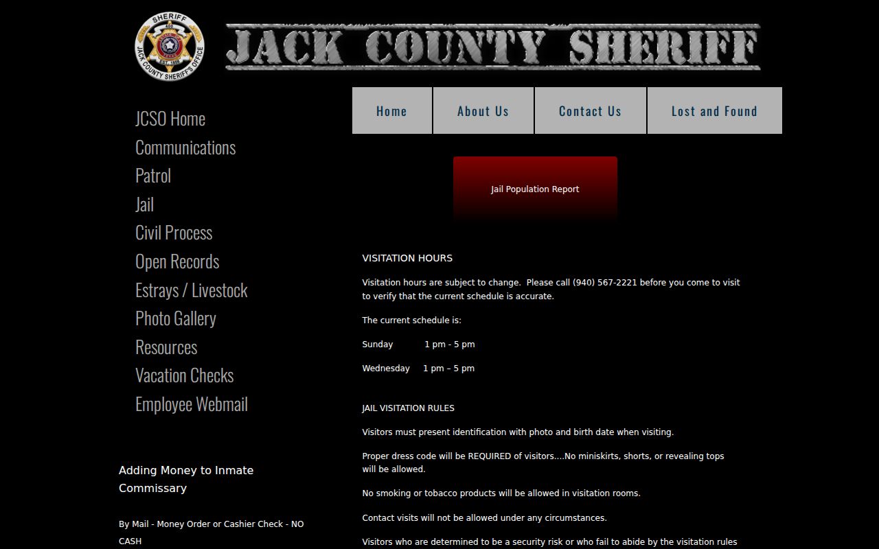 Jack County arrest and inmate contact information from the county jail
