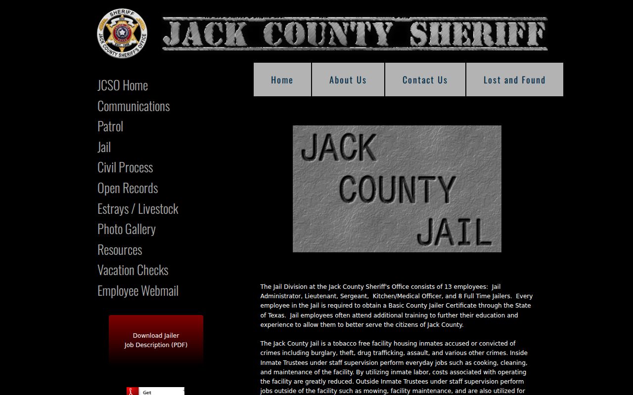 Jack County arrest booking information from the jail division
