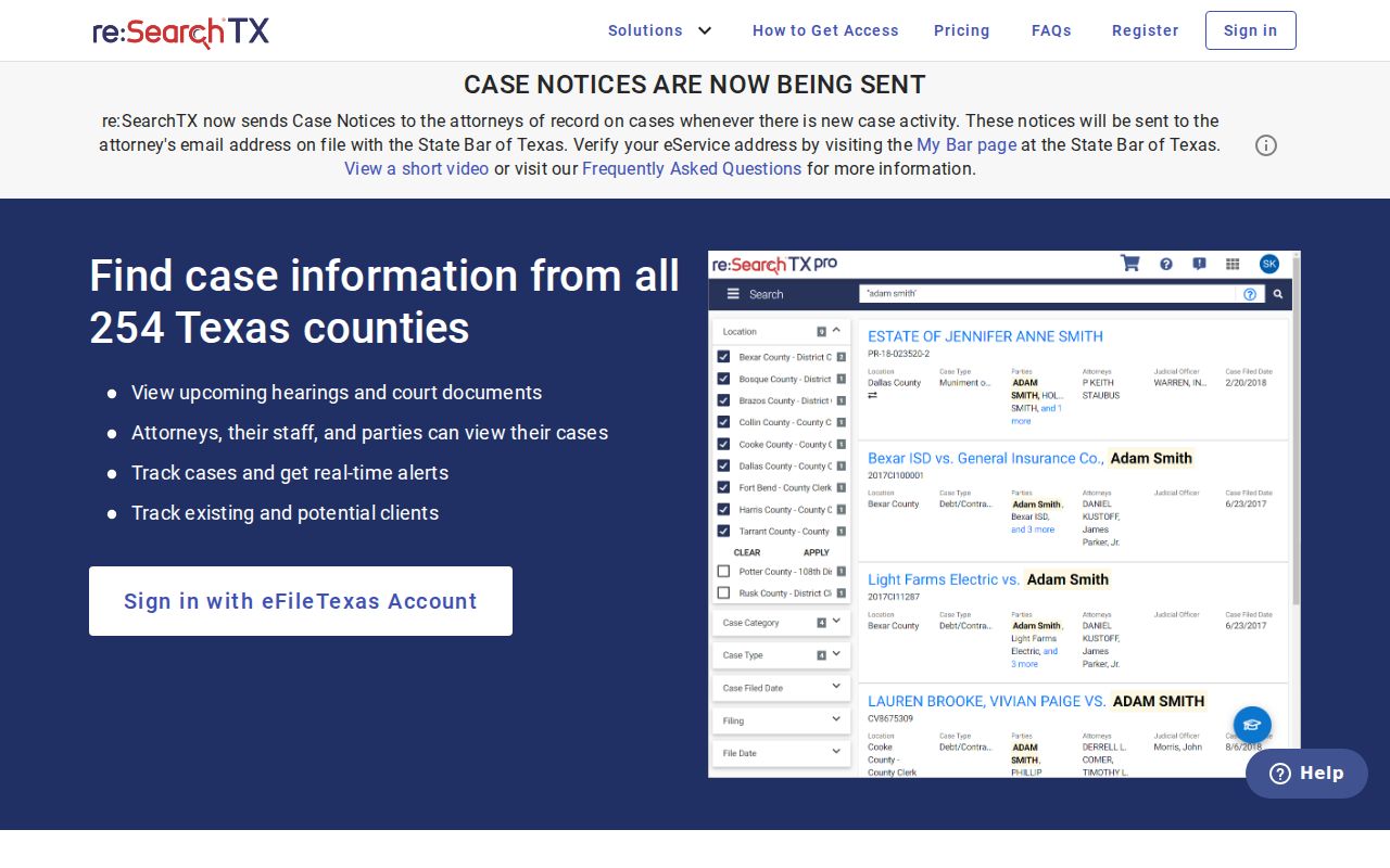 Jack County criminal court case search through re:SearchTX