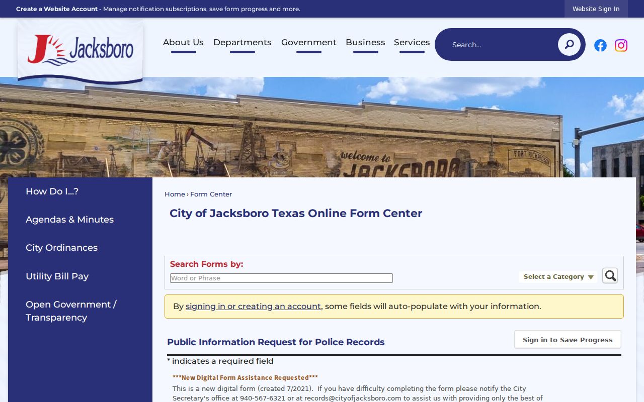 Jacksboro criminal records online police report request form