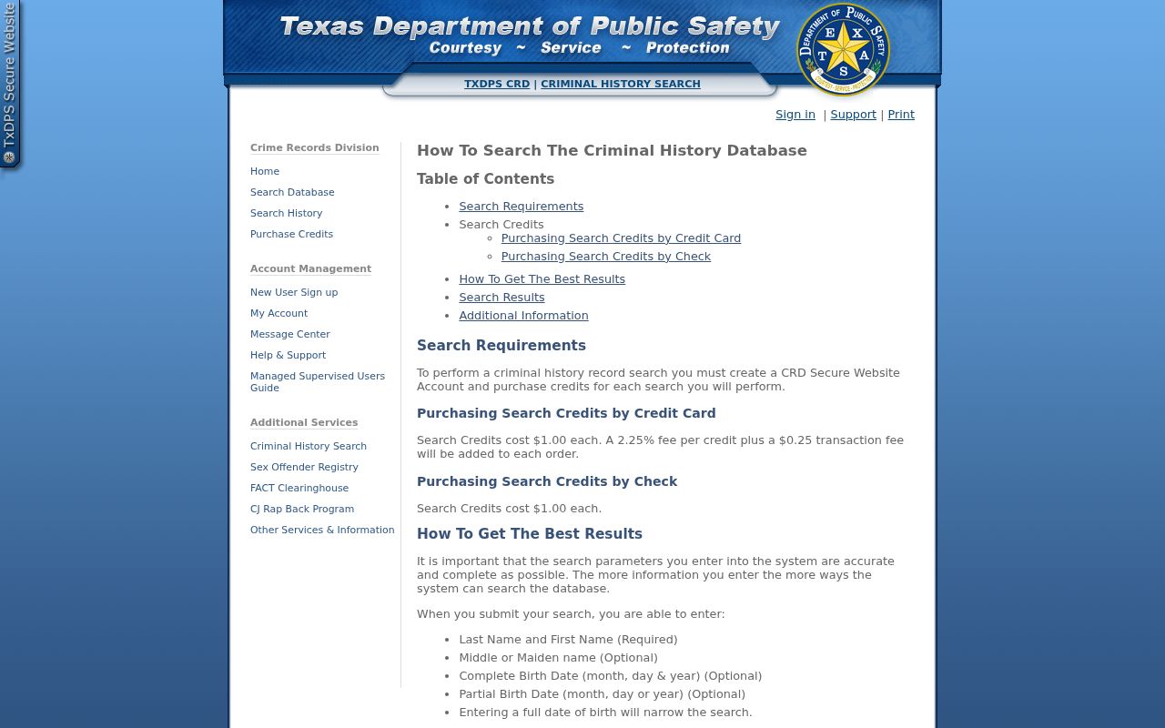 Jack County criminal history DPS search instructions
